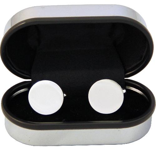 Custom Round Cuff Links Rhodium Plated In Chrome Cufflink Case