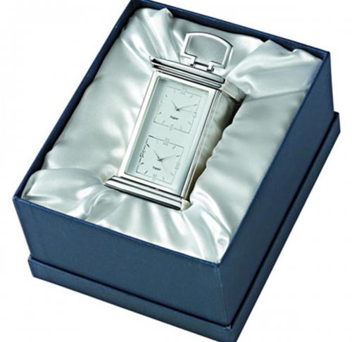 Promotional Executive Silver Plated Double Time Zone Carriage Clocks