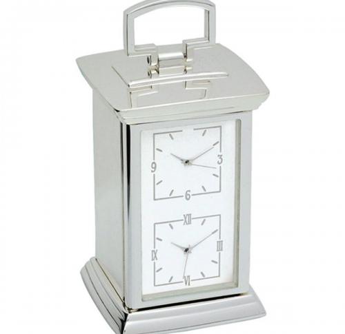 Promotional Executive Silver Plated Double Time Zone Carriage Clocks
