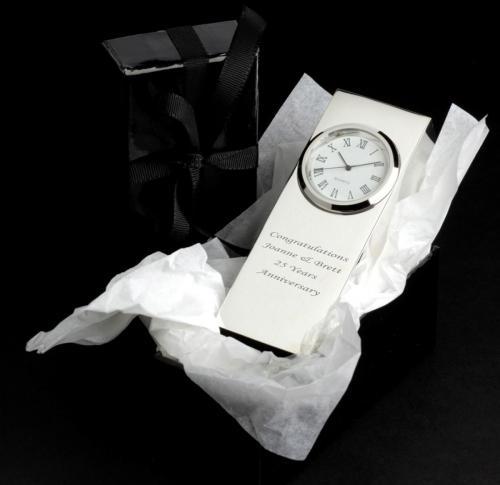 Silver Plated Metal Column Desk Clock