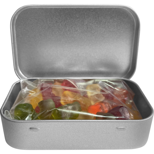 Large flat hinged tin with Haribo gold bears