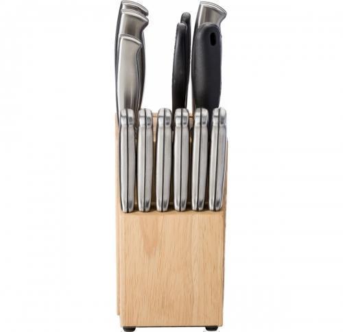 Stainless Steel Fourteen Piece Kitchen Knife Set In A Rubber Wood Block