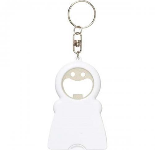 Plastic 'smilie' bottle opener with a mobile phone holder and screen cleaner.