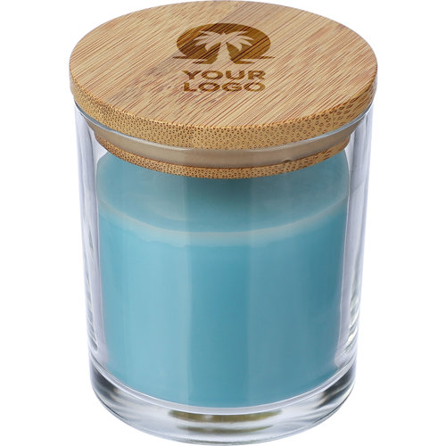 Custom Branded Glass candle Vanilla Scented Bamboo Lid