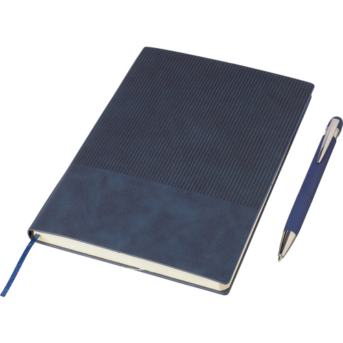 Custom Recycled PU notebook with ballpen gift set (approx. A5)