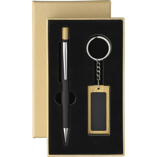 Bamboo writing set (2pc) - Pen & Keyring Gift Set Custom Logo