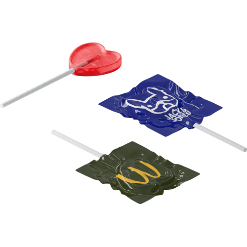 Promotional Fruit Flavoured Flat heart lollipop (approx. 8.5g)