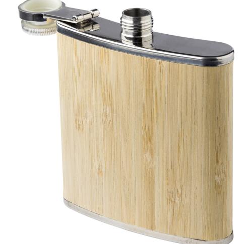 Printed Stainless steel and bamboo hip flasks