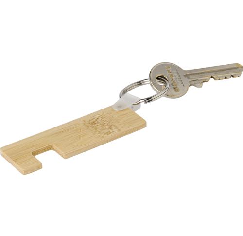 Branded Bamboo keyrings and phone holder