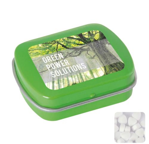 Small flat hinged tin with sugar free mints