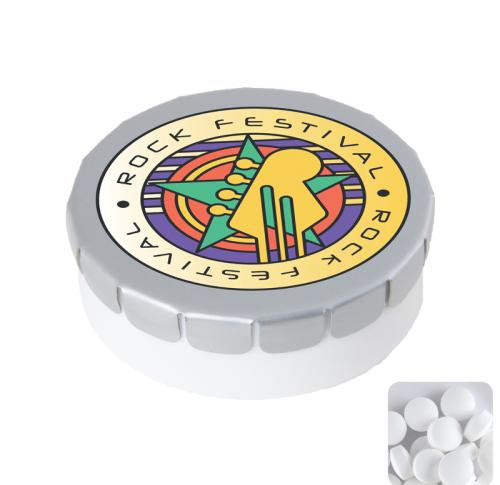 Branded Round click plastic pots with sugar free mints