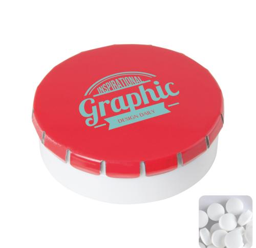 Branded Round click plastic pots with sugar free mints