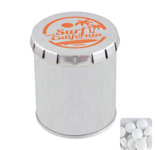 Promotional Printed Tall round click tins with dextrose mints