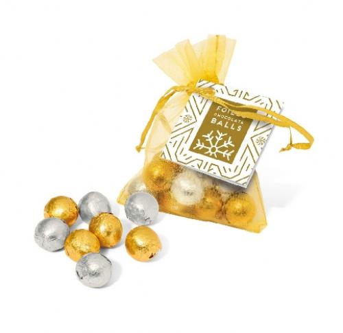 Branded Christmas Organza Bag - Foiled Chocolate Balls