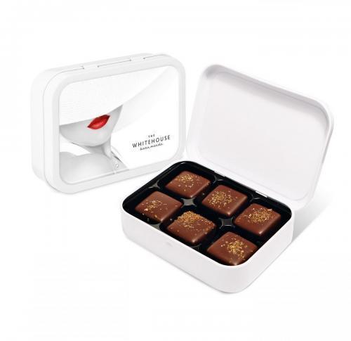 White Sweet Tin - Dark Chocolate Salted Caramels