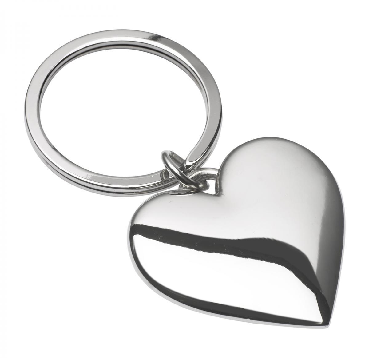 Silver Heart Shaped Keyring - Shiny Metal