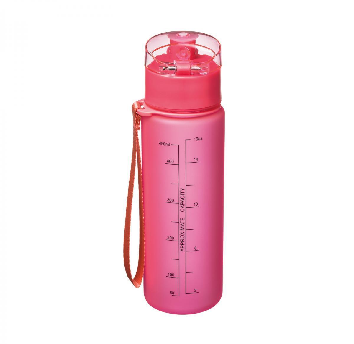 Sports Water Bottle Flip Lid Tritan 450ml With Measurements - Pink