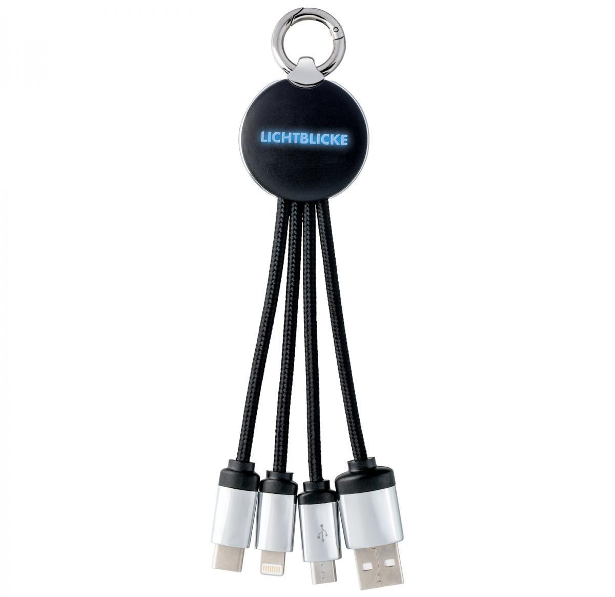 Custom Light Up Charging Cables 3 In 1  - PUHALANI BLACK BLUE