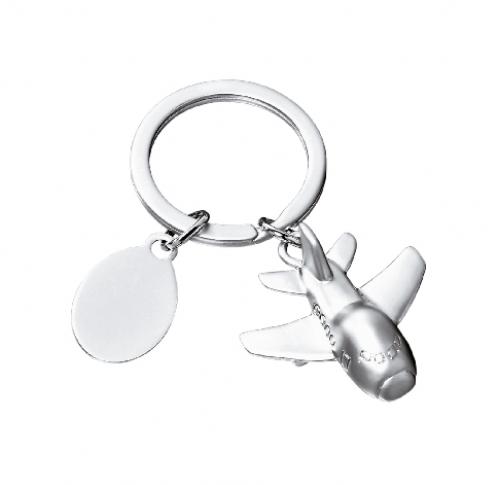 Aircraft Shaped Metal Keyring Shiny