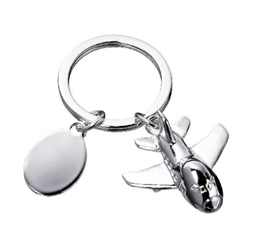 Aircraft Shaped Metal Keyring Shiny