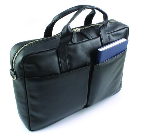 Custom Luxury Black Nappa Leather Commuter Laptop Bag