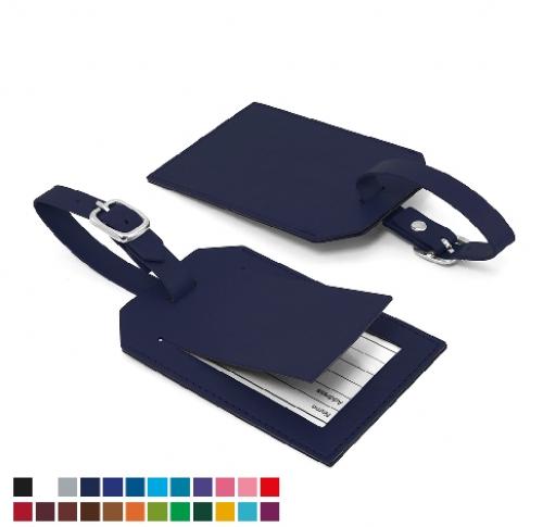 Custom Branded Belluno PU Rectangle Luggage Tags With Security Flap To Obscure The Printed Address Card