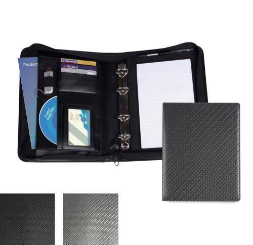 Carbon Fibre Effect PU A5 Deluxe Zipped Ring Binder