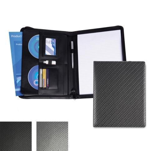 Custom Logo Carbon Fibre Effect PU A4 Deluxe Zipped Conference Folders