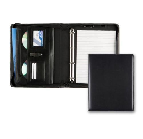 Black Belluno PU A4 Deluxe Zipped Ring Binders Custom Logo