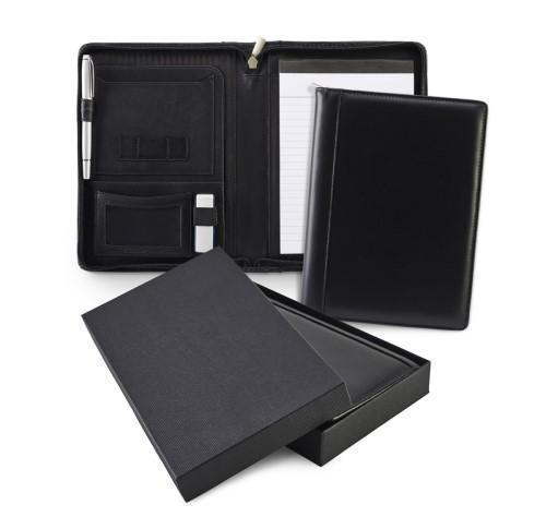 Leather Zipped A5 Conference Folder Black Sandringham