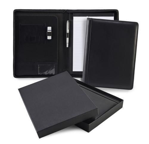  Leather Zipped A4 Conference Pad Holder Black Sandringham