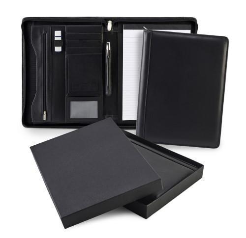 Branded Leather Zipped A4 Conference Pad Holder Black Sandringham
