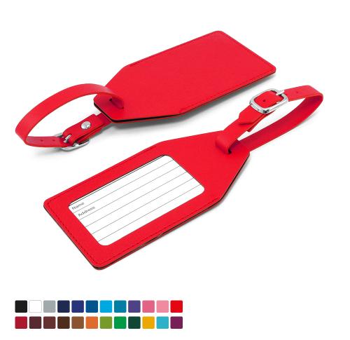 Branded Angled Luggage Tag In Belluno, A Vegan Coloured Leatherette With A Subtle Grain.