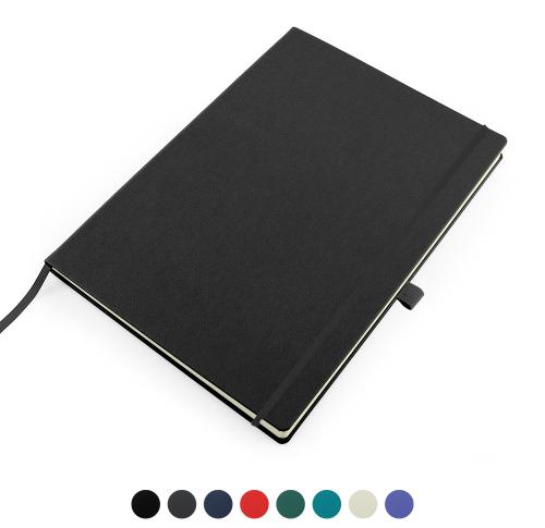 Recycled ELeather A4 Casebound Notebook with Elastic Strap & Pen Loop, made in the UK in a choice of 8 colours.