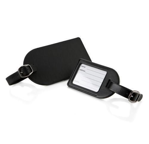 Branded Large Luggage Tags Black Faux Leather