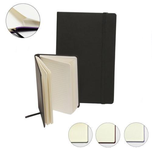 Environmentally Friendly Recycled Leather A5 Casebound Notebook with Elastic Strap and Envelope Pocket
