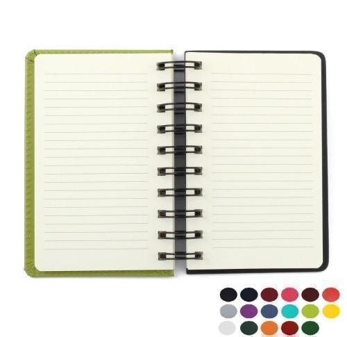 Belluno PU Colours A6 Wiro Notebook with soft touch leather look cover, black board to rear, lined ivory paper.