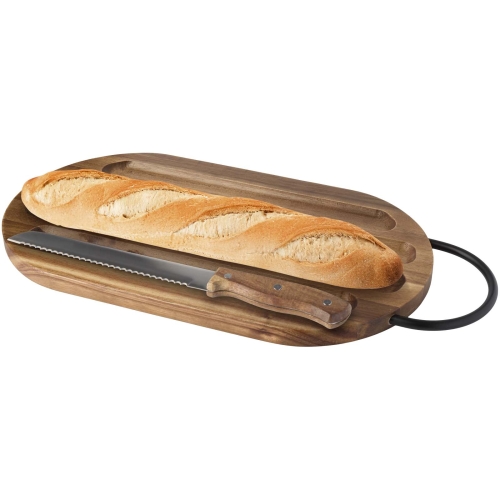 Prestige acacia wood chopping board with bread knife - Custom Logo