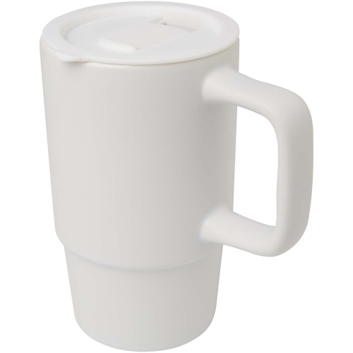 Promotional Carter 450 ml ceramic mug with plastic lid