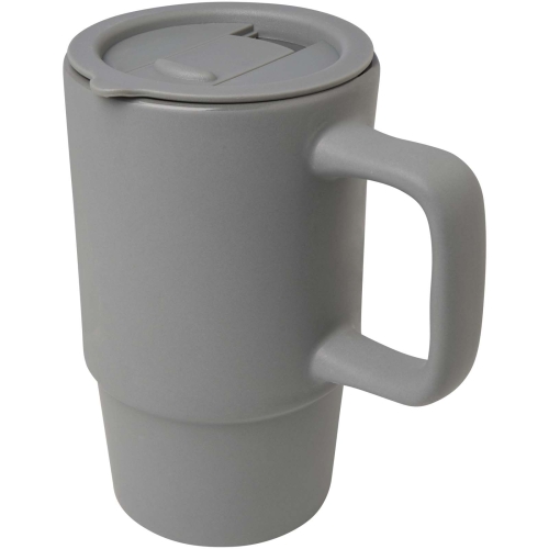 Promotional Carter 450 ml ceramic mug with plastic lid