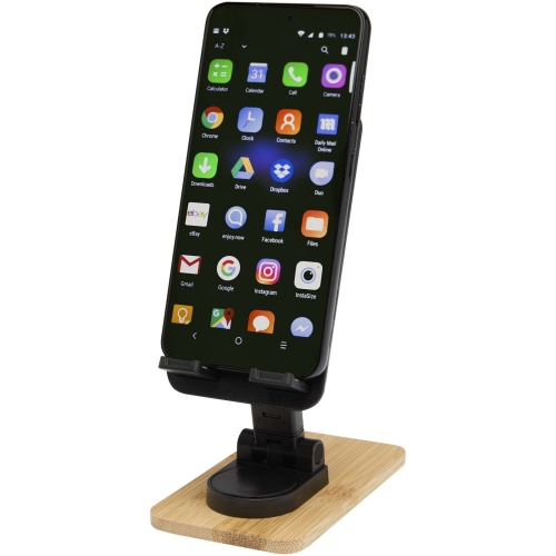 Alfirk recycled plastic foldeable desk phone stand with bamboo details wth Custom Logo
