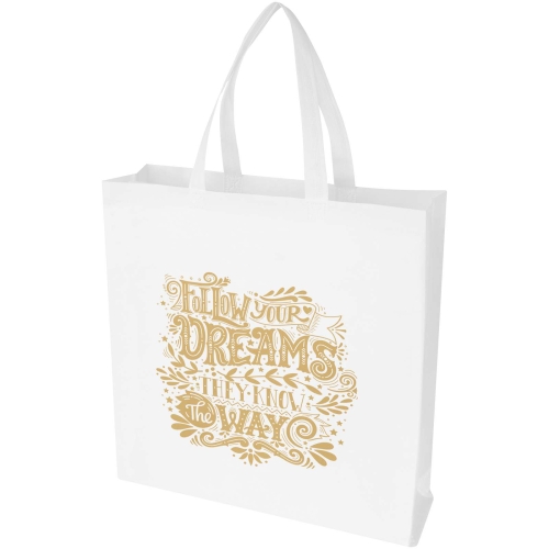 Branded EcoSeal GRS recycled nonwoven gusset tote bag 12L