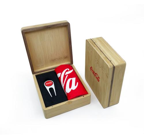 MINI HINGED MAGNETIC BAMBOO TOWEL AND REVO GOLF PRESENTATION BOX