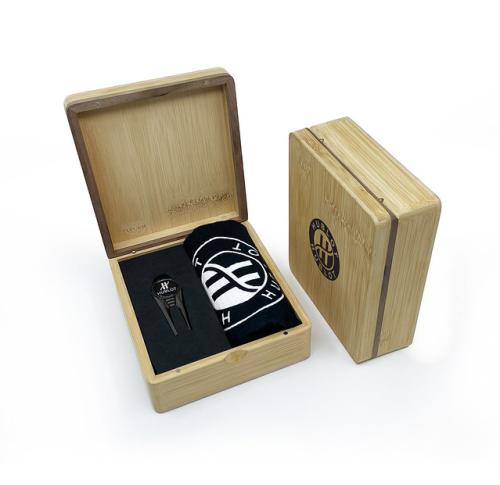 MINI HINGED MAGNETIC BAMBOO TOWEL AND GEO GOLF PRESENTATION BOX