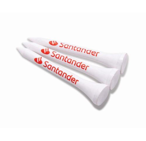 54MM WHITE BAMBOO GOLF TEES PRINTED 3 COLOURS ON THE SHANK