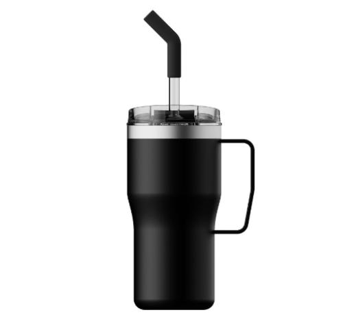 Branded Eco Recycled Travel Cups With Handle And Straw - 590ml