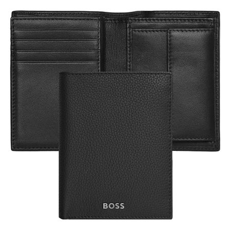 Card holder with flap and money pocket Classic Grained Black