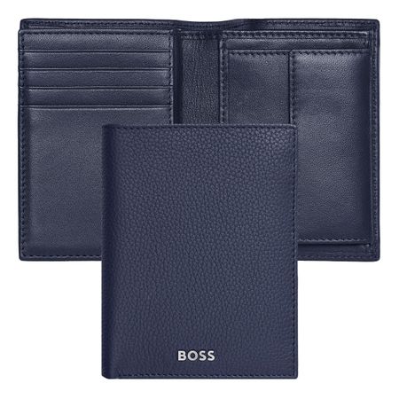 Card holder with flap and money pocket Classic Grained Navy
