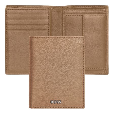 Card holder with flap and money pocket Classic Grained Camel
